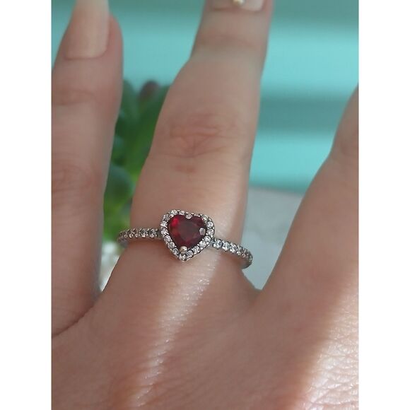 Pandora Elevated Red Heart Ring S925 ALE Sterling Silver Sparkling Pavé Frame - Picture 3 of 11